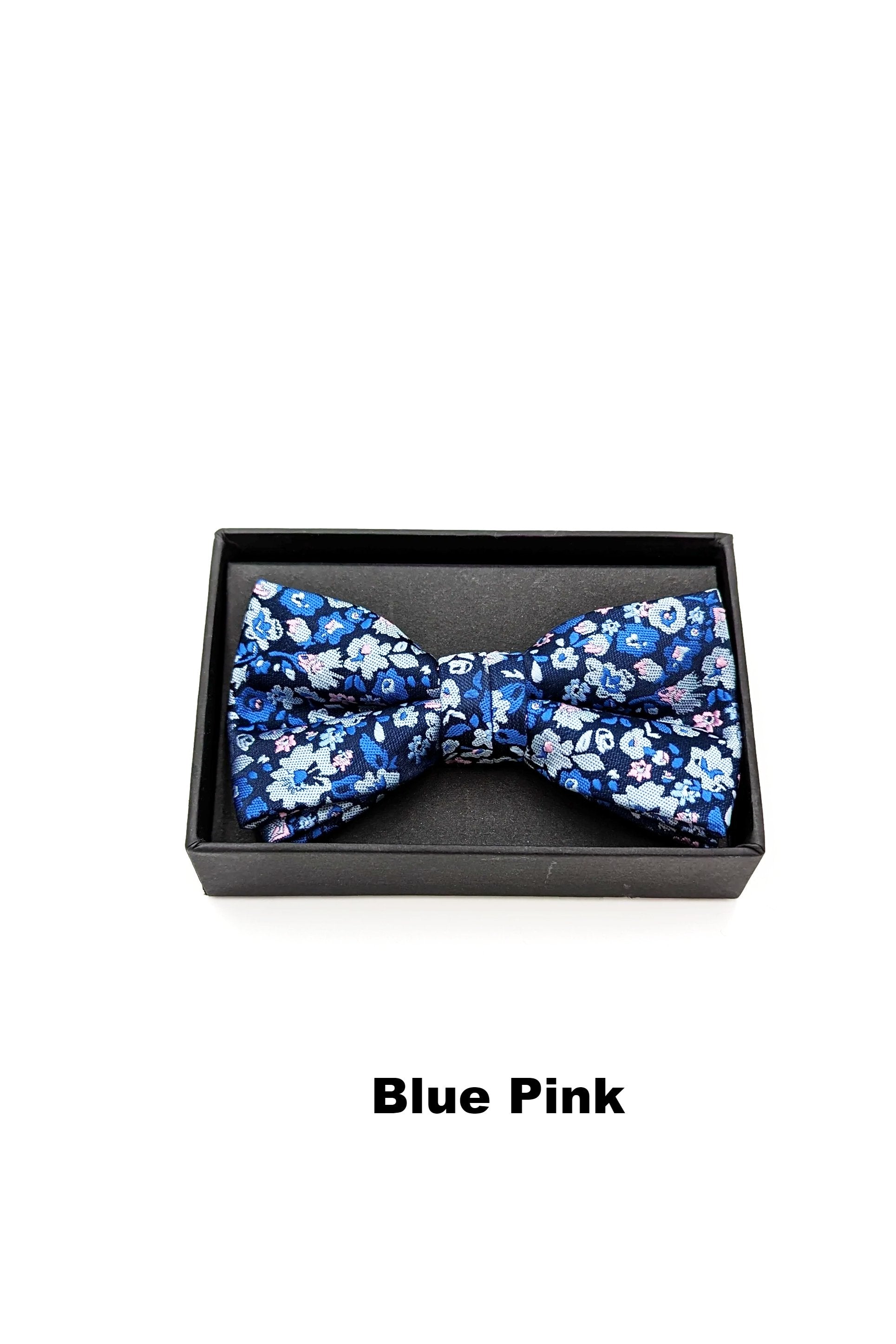 Zazzi Pattern Boys Boxed Blue Pink Bowtie & Pocket Square