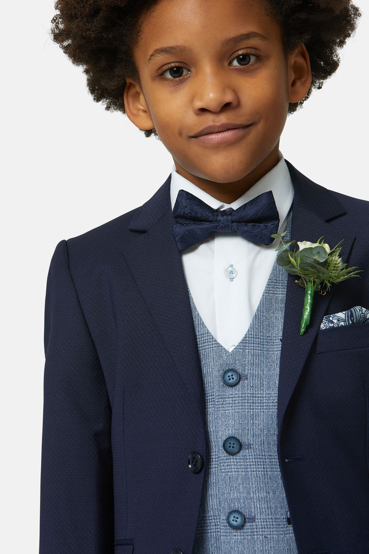 Benetti Boyswear Boys Philip Blue Check Waistcoat BLUE model front view