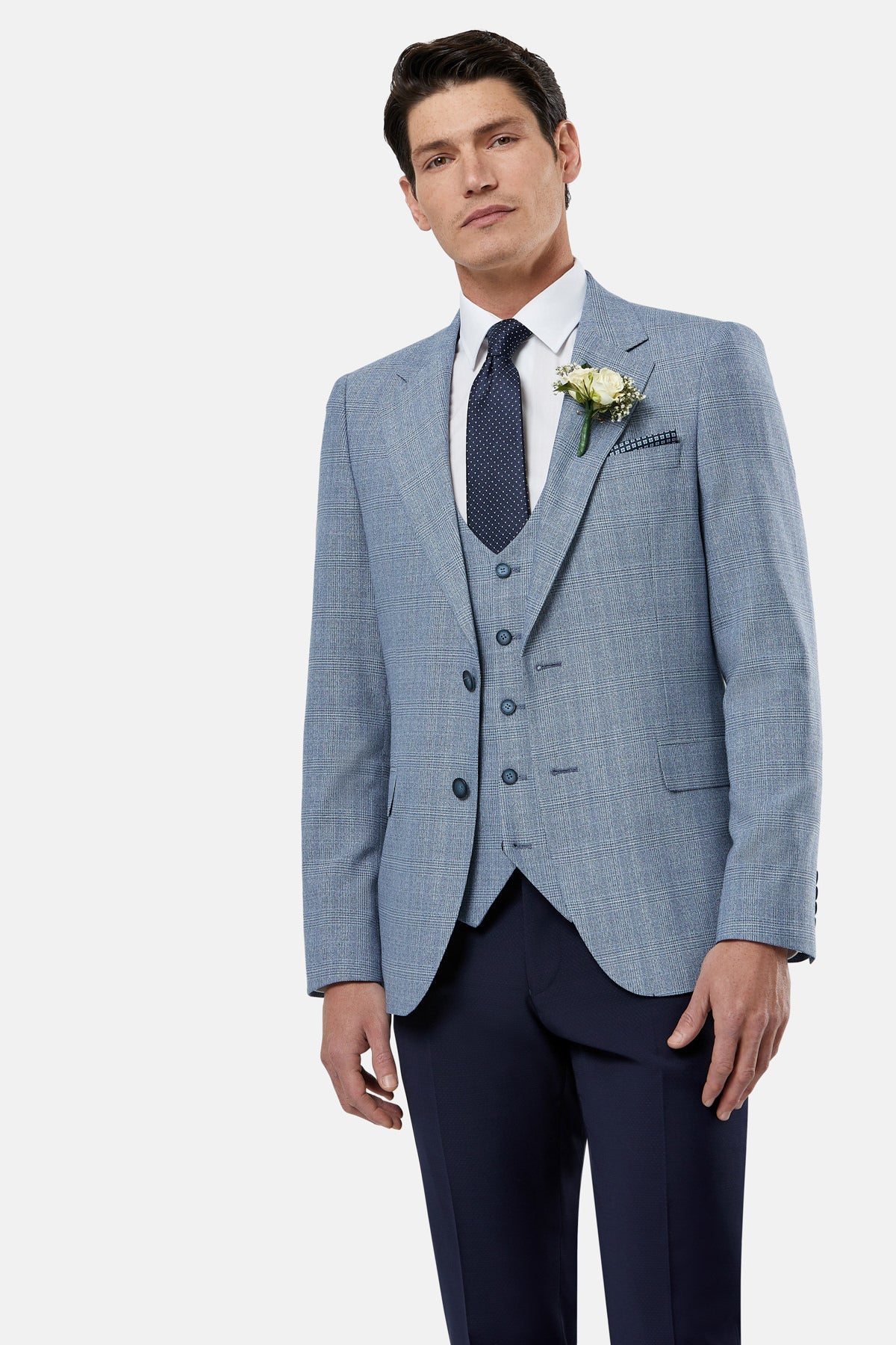 Philip Tapered Blue Waistcoat-Model view