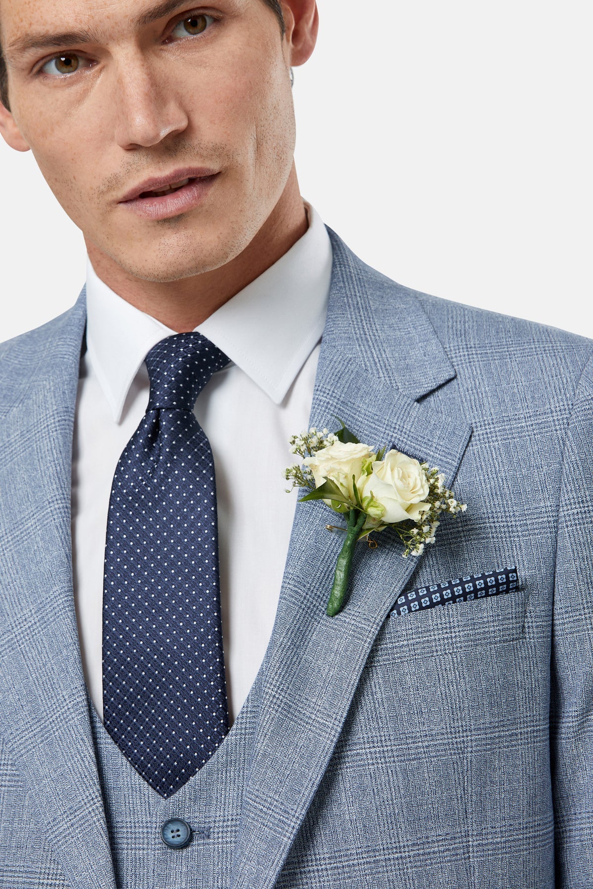 BENETTI Philip Tapered Blue Waistcoat Blue model front view