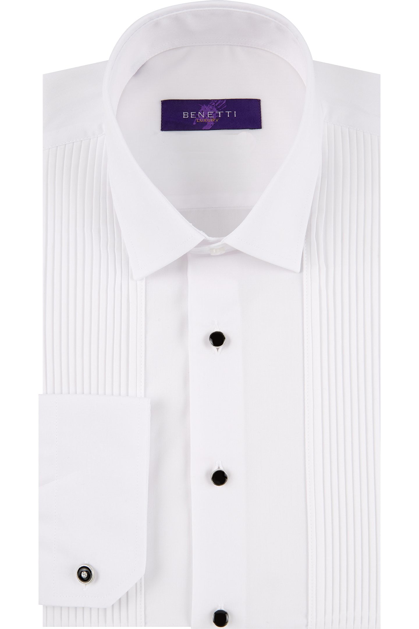 BENETTI Pleated Comfort Fit Tux Shirt WHITE front view