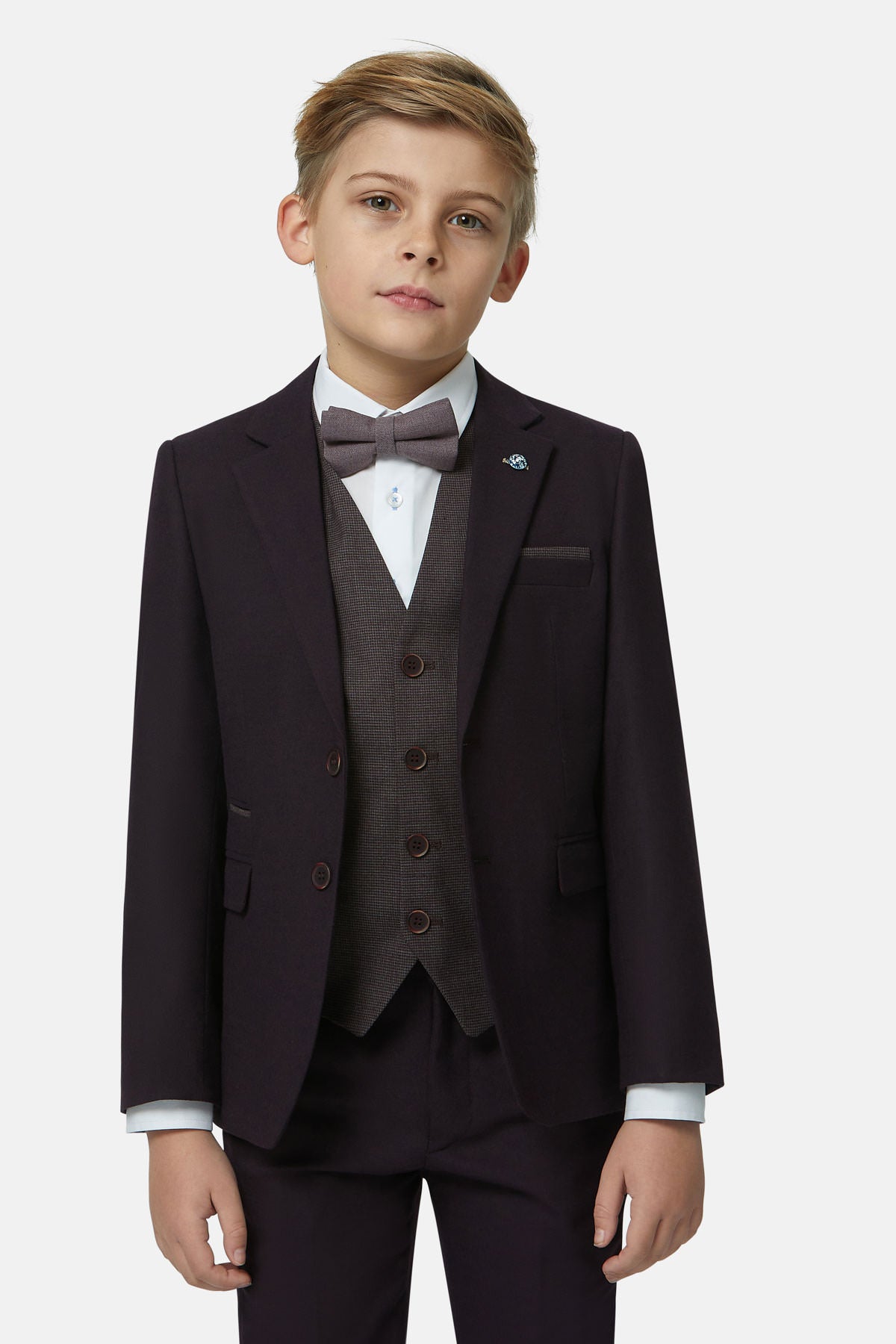 Boys Ronnie Grape 3 Piece Suit-Waistcoat detail