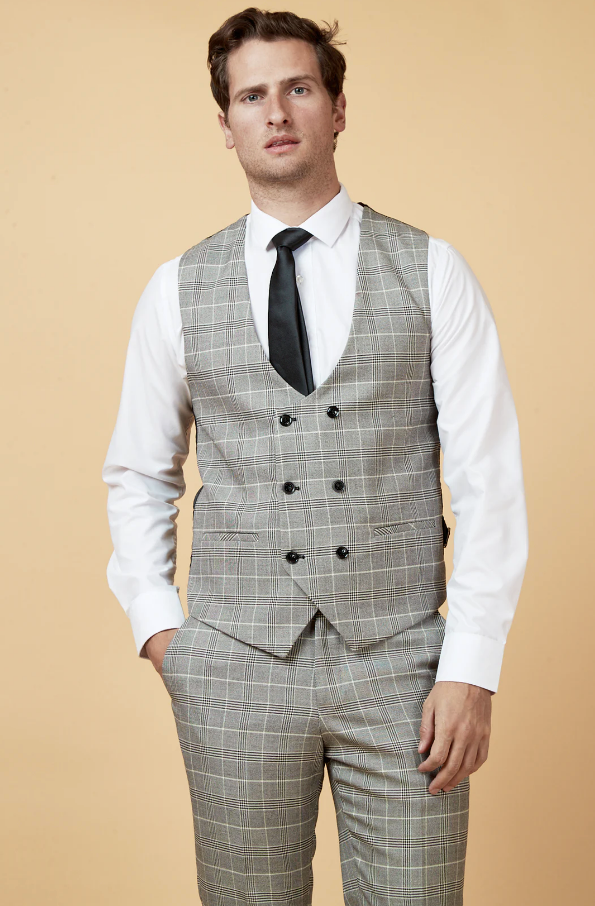 MARC DARCY Ross Check Waistcoat GREY CHECK front view