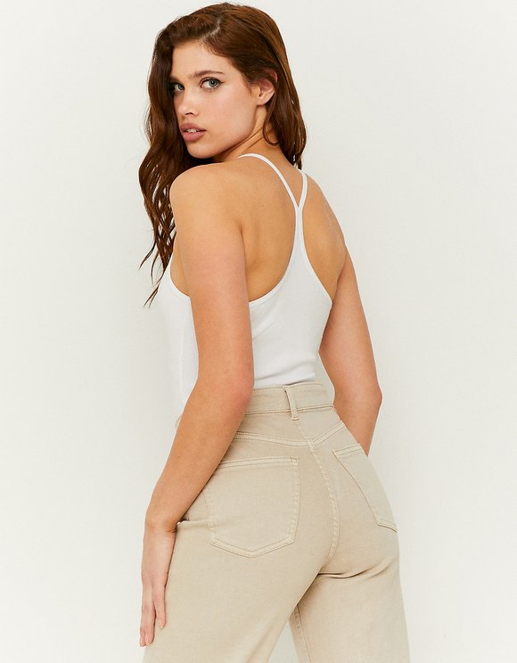 White Basic Bodysuit - Model Rear View