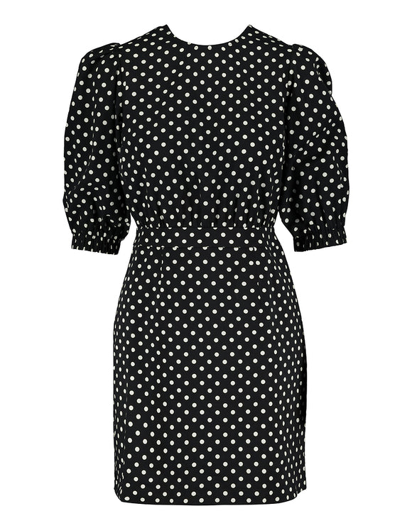 Tally Weijl Polka Dot Print Puff Sleeve Mini Dress BLACK BLUE side view