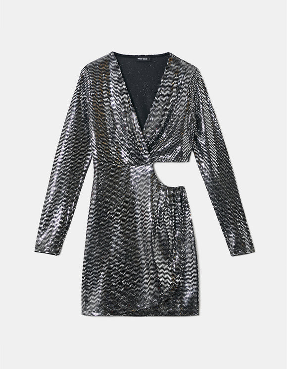 Ladies Cut Out Sequined Mini Dress-Ghost Front View
