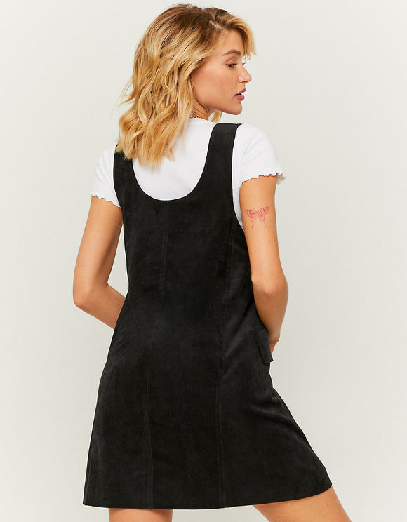 Ladies Black Mini Cord Dress-Model Back View