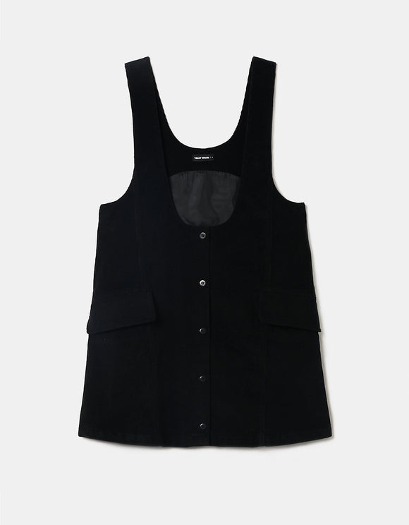 Ladies Black Mini Cord Dress-Ghost Front View