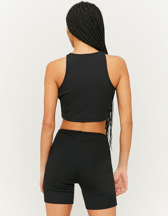 Black Cut Out Cycling Shorts - Model Rear View