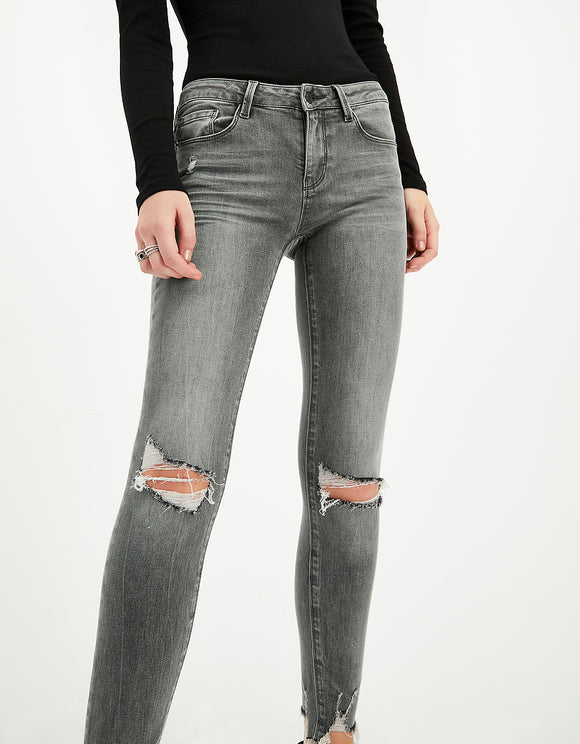 Low Waist Destroyed Skinny Grey Jeans - Spirit Clothing