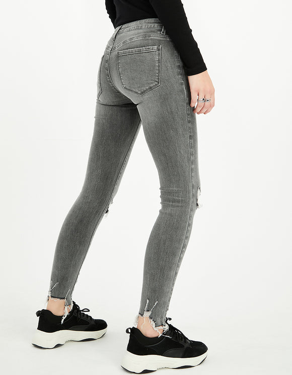 Low Waist Destroyed Skinny Grey Jeans - Spirit Clothing