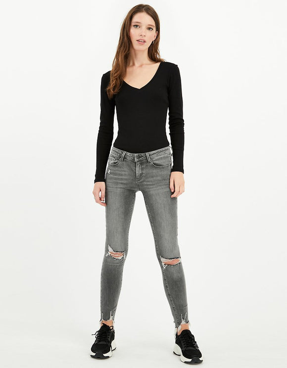 Low Waist Destroyed Skinny Grey Jeans - Spirit Clothing