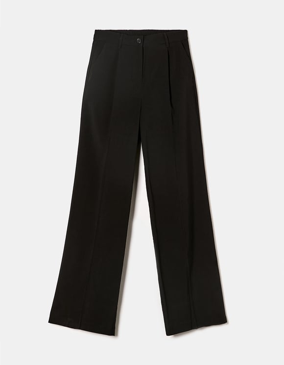 Ladies High Waist Black Wide Leg Trousers-Front View