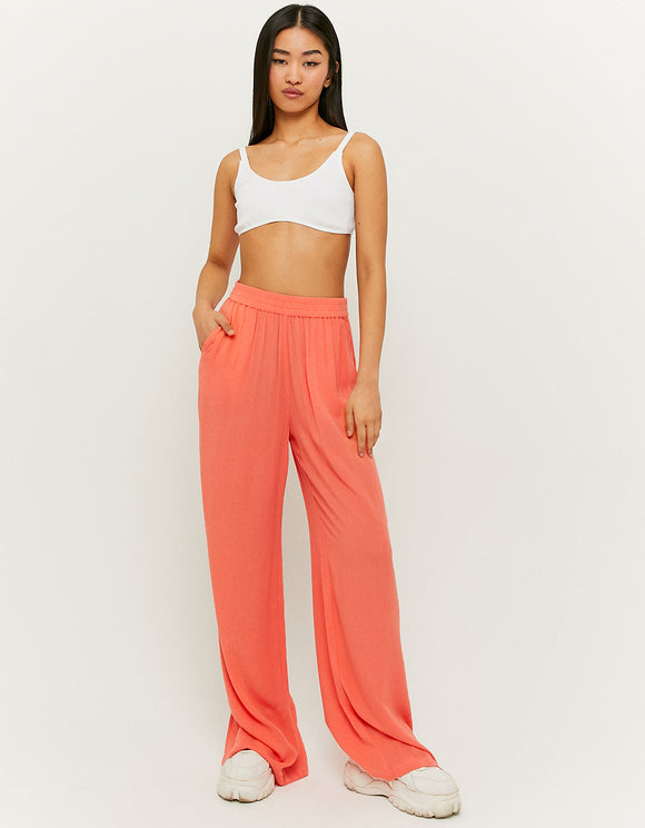 High Waist Straight Plain Trousers - Model Full View