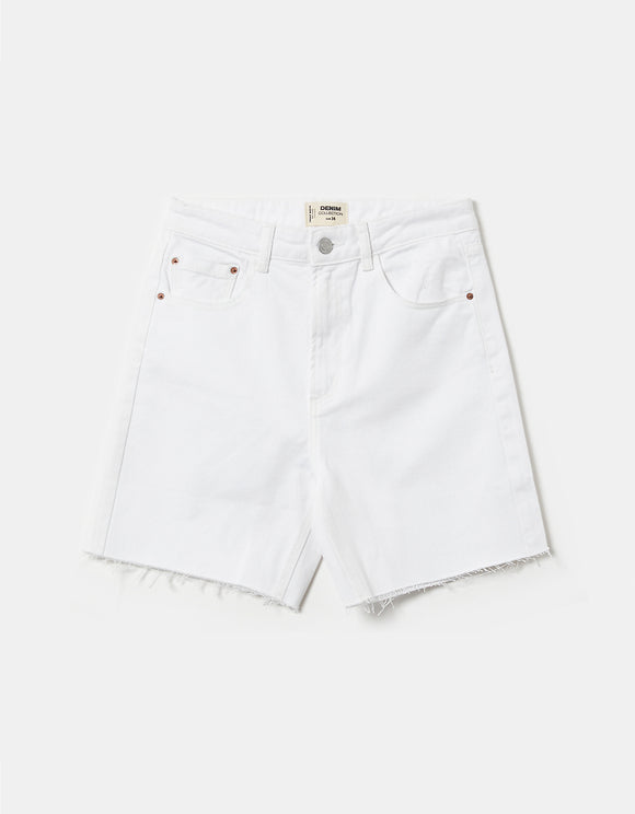 High Waist Denim Bermuda Shorts - Front View