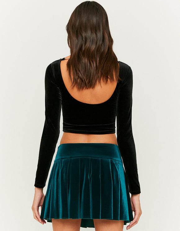 Green Velvet Mini Skirt model back view