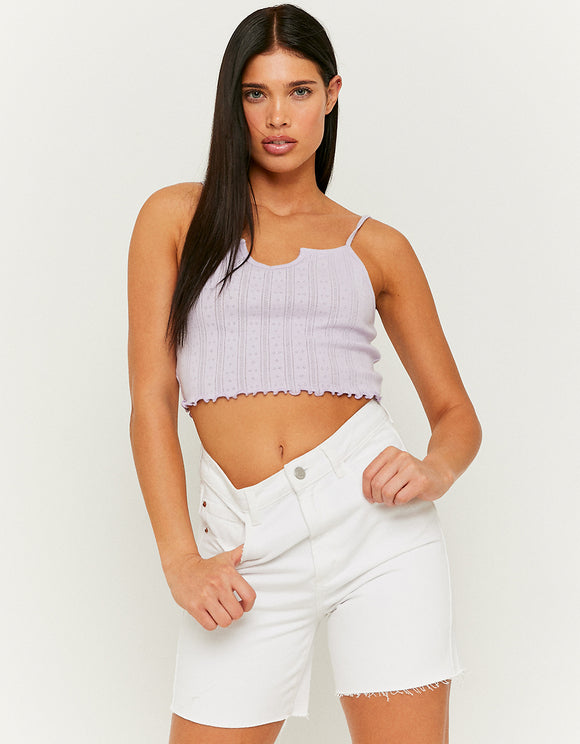 Ladies Purple Sleeveless Crop Top-Model Front View
