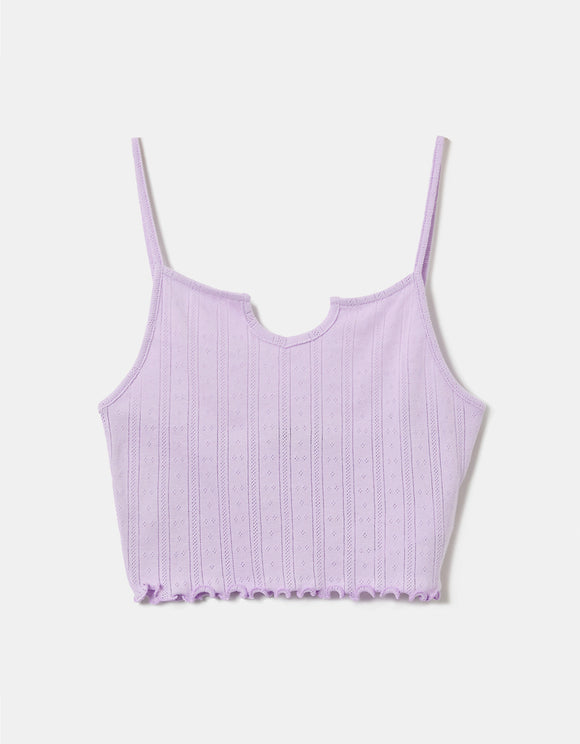 Ladies Purple Sleeveless Crop Top-Ghost Front View