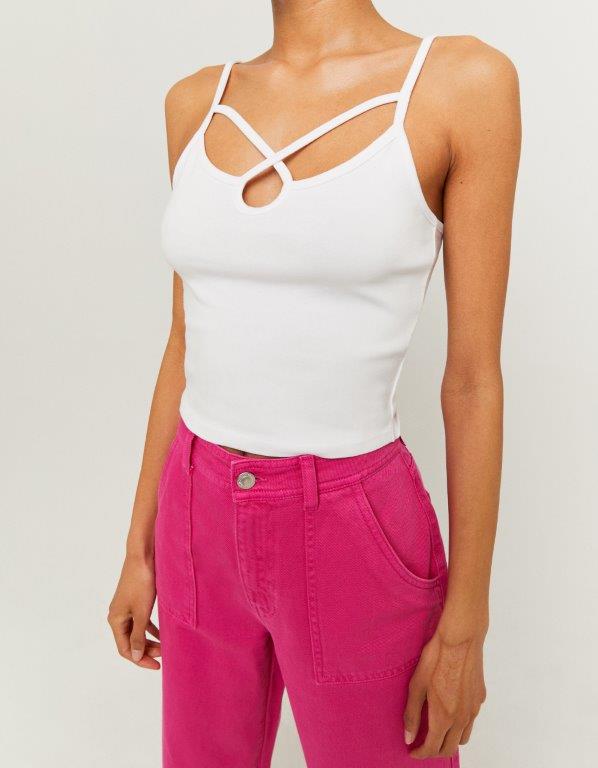 White Cropped Top - Model Close Up View
