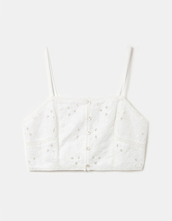 Tally Weijl White Cropped Embroidery Top White side view