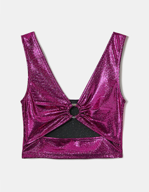 Ladies Cut Out Pink Party Top-Ghost Front View