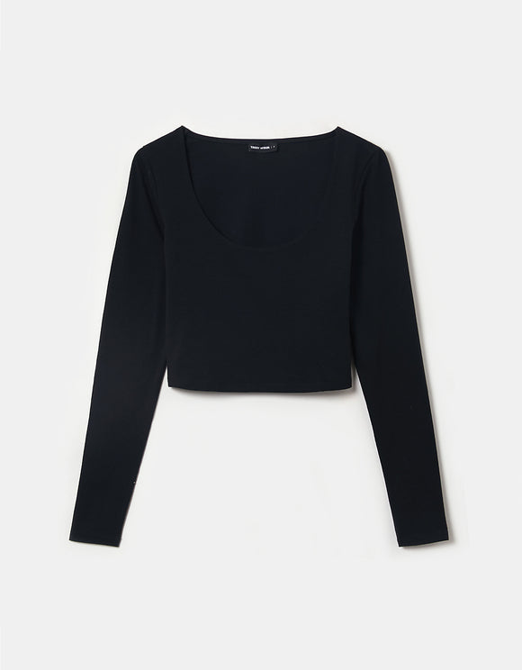 Tally Weijl Basic Fit Black Cropped Top Black detail view