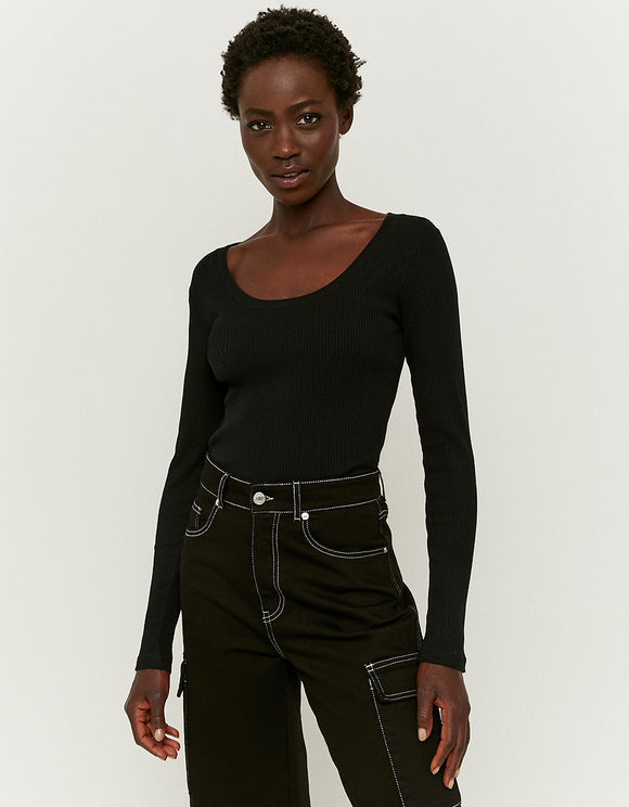 Tally Weijl Black Basic Long Sleeve T-Shirt BLACK front view