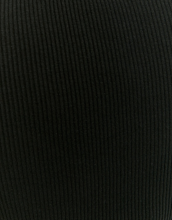 Ladies Black Basic Long Sleeve Top-Close Up View