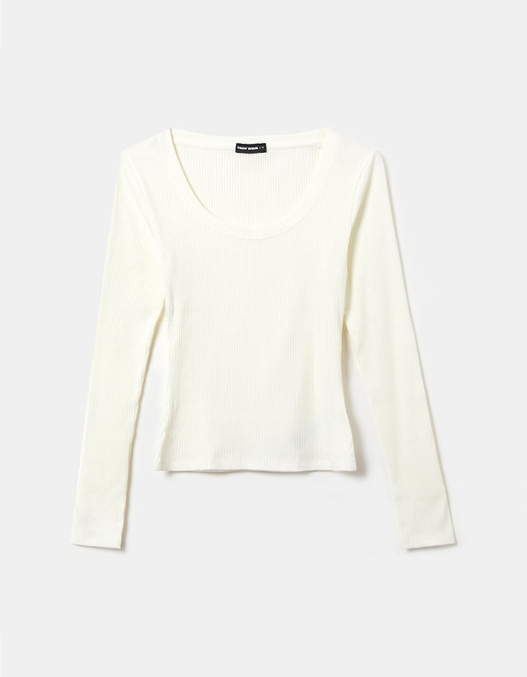 Ladies Basic Plain White Top-Ghost Front View