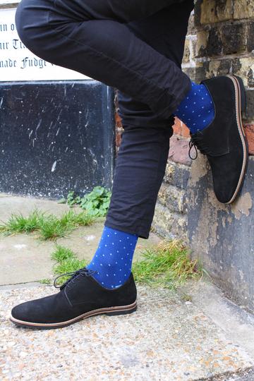 Men's Spotted Sky Blue Socks-Model View