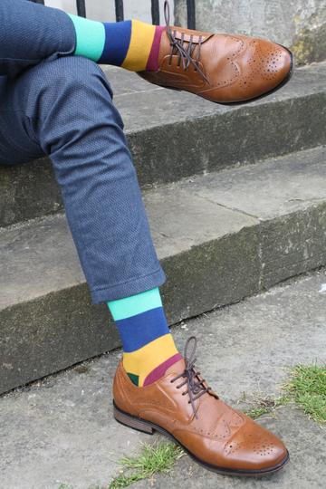 Swole Panda Multi Coloured Block Stripe Socks Multi Color model front view