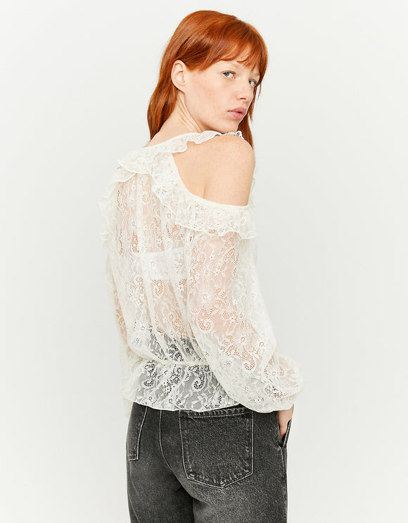 Tally Weijl Cold Shoulder Blouse Beige model front view