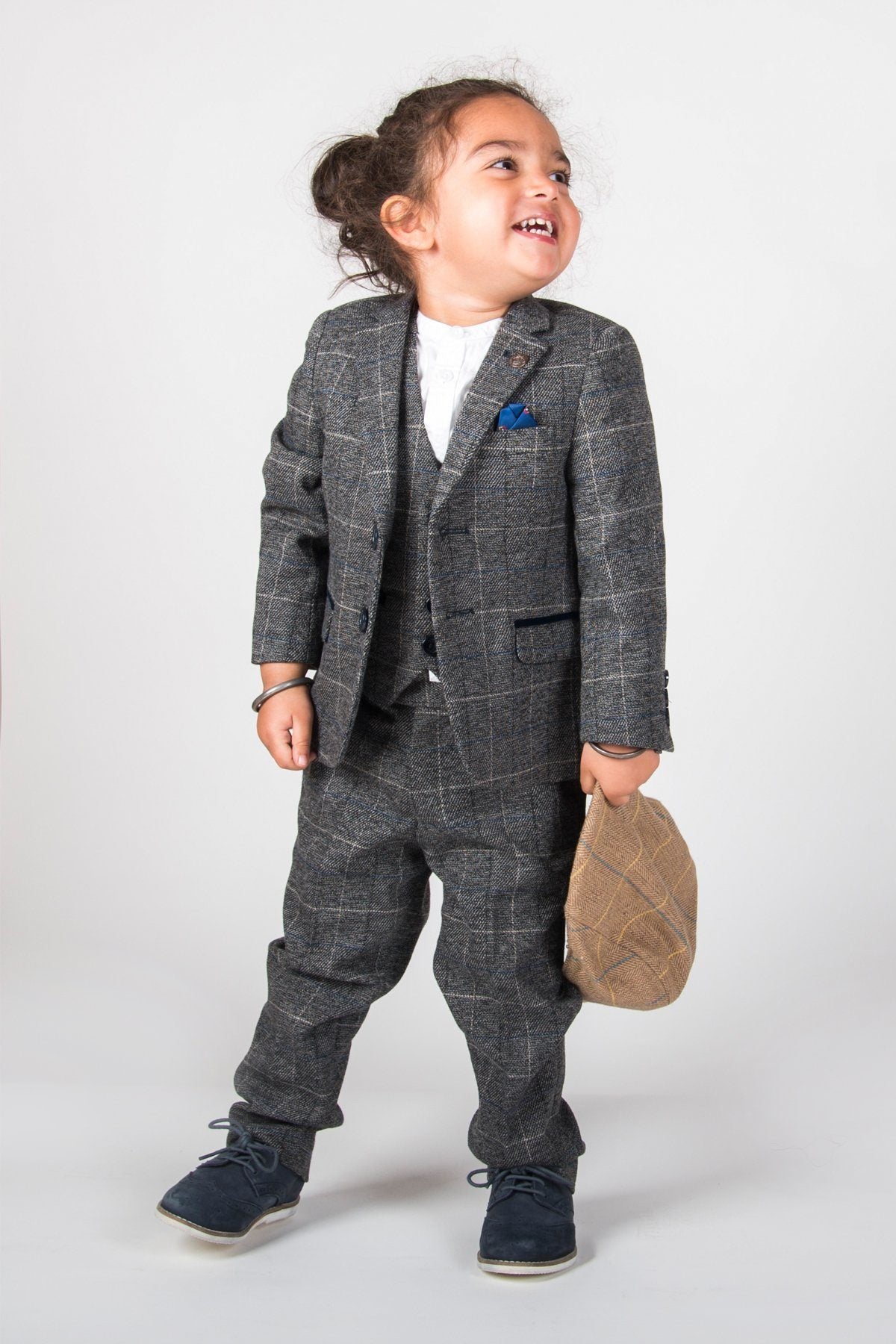 Marc Darcy Boyswear Scott Boy Grey 3 Piece Check Suit GREY front view
