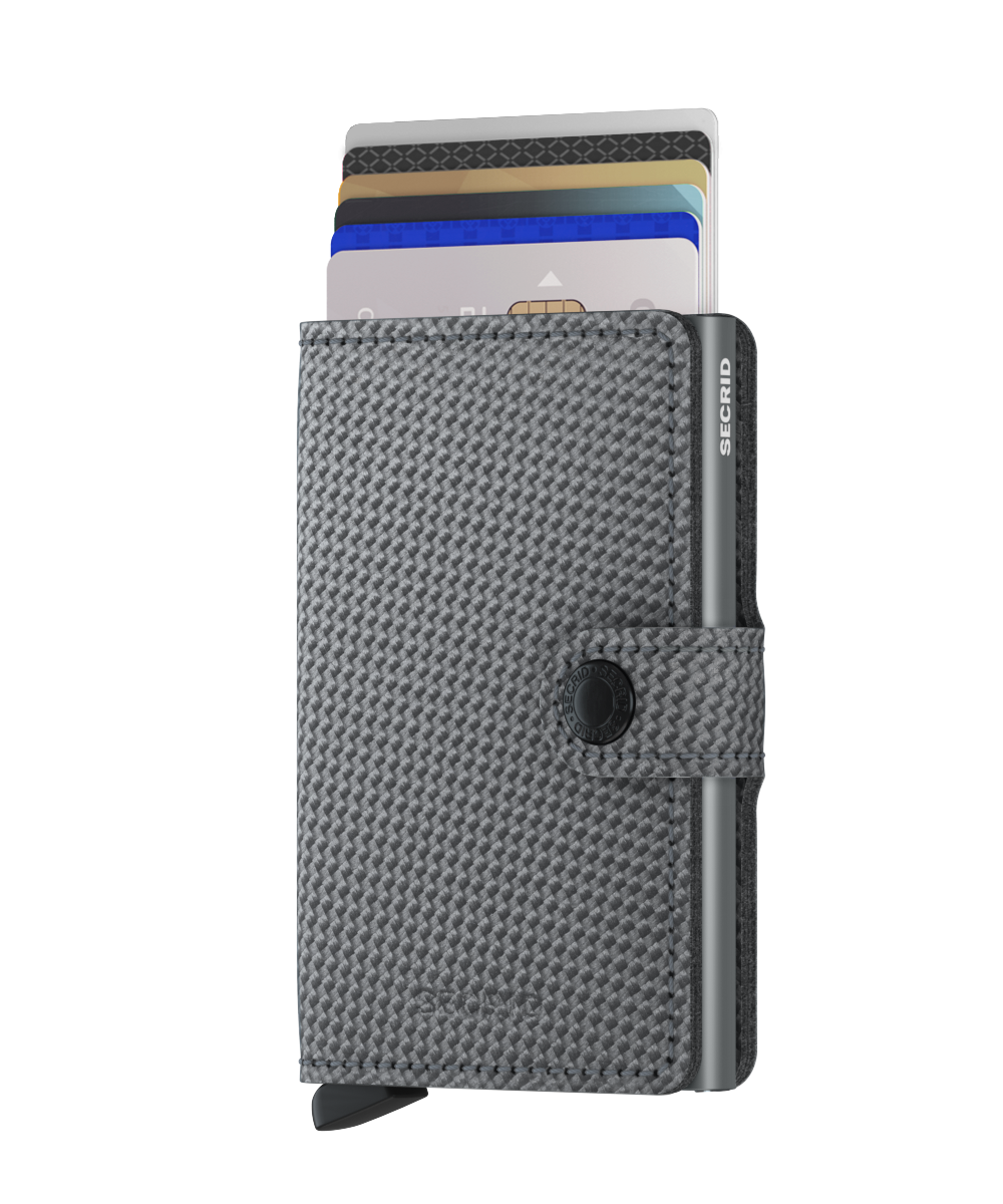 Secrid Carbon Cool Grey Miniwallet-Front View with Cards