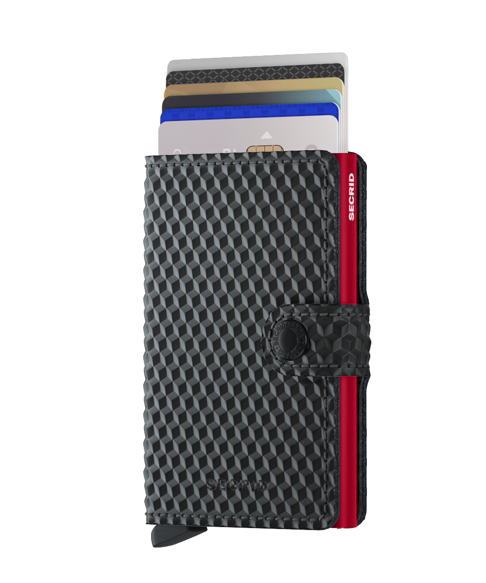Secrid Cubic Black/Red Miniwallet-Front View with Cards