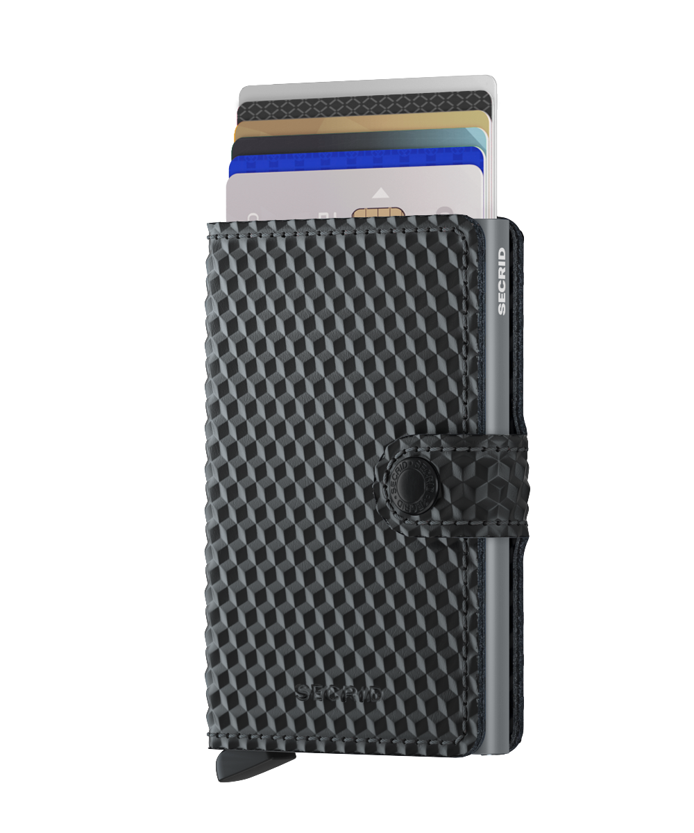 Secrid Cubic Black/Titanium Miniwallet-Front View with Cards