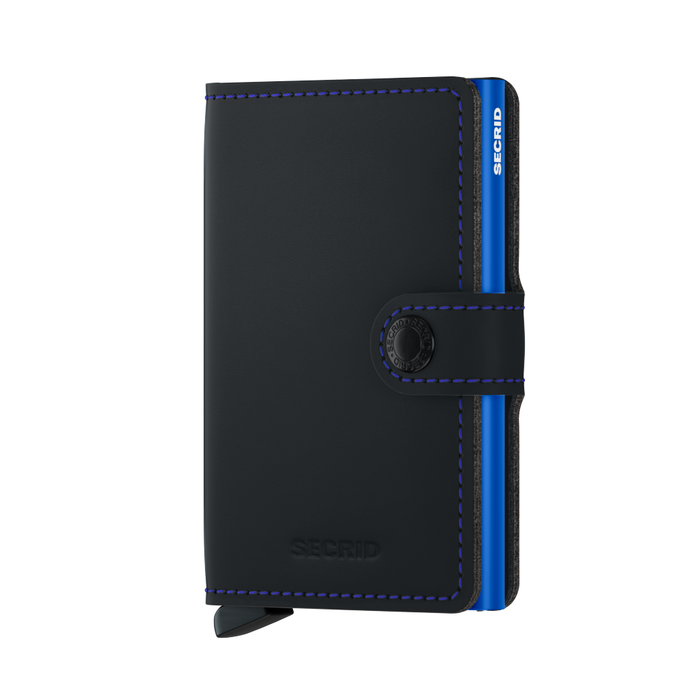 Secrid Matte Black/Blue Miniwallet-Front Closed View