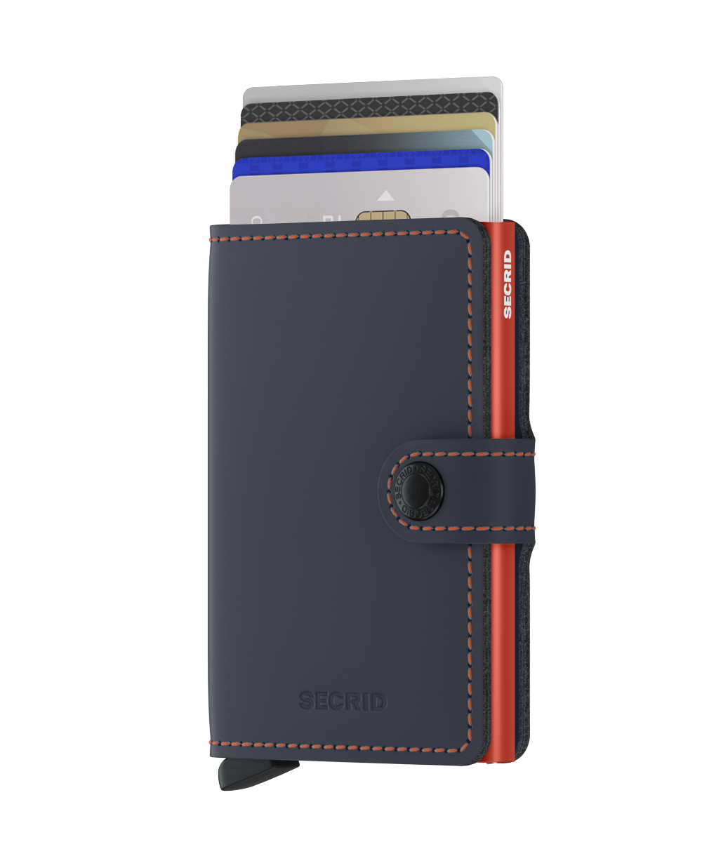 Secrid Matte NightBlue/Orange Miniwallet-Closed View with Cards