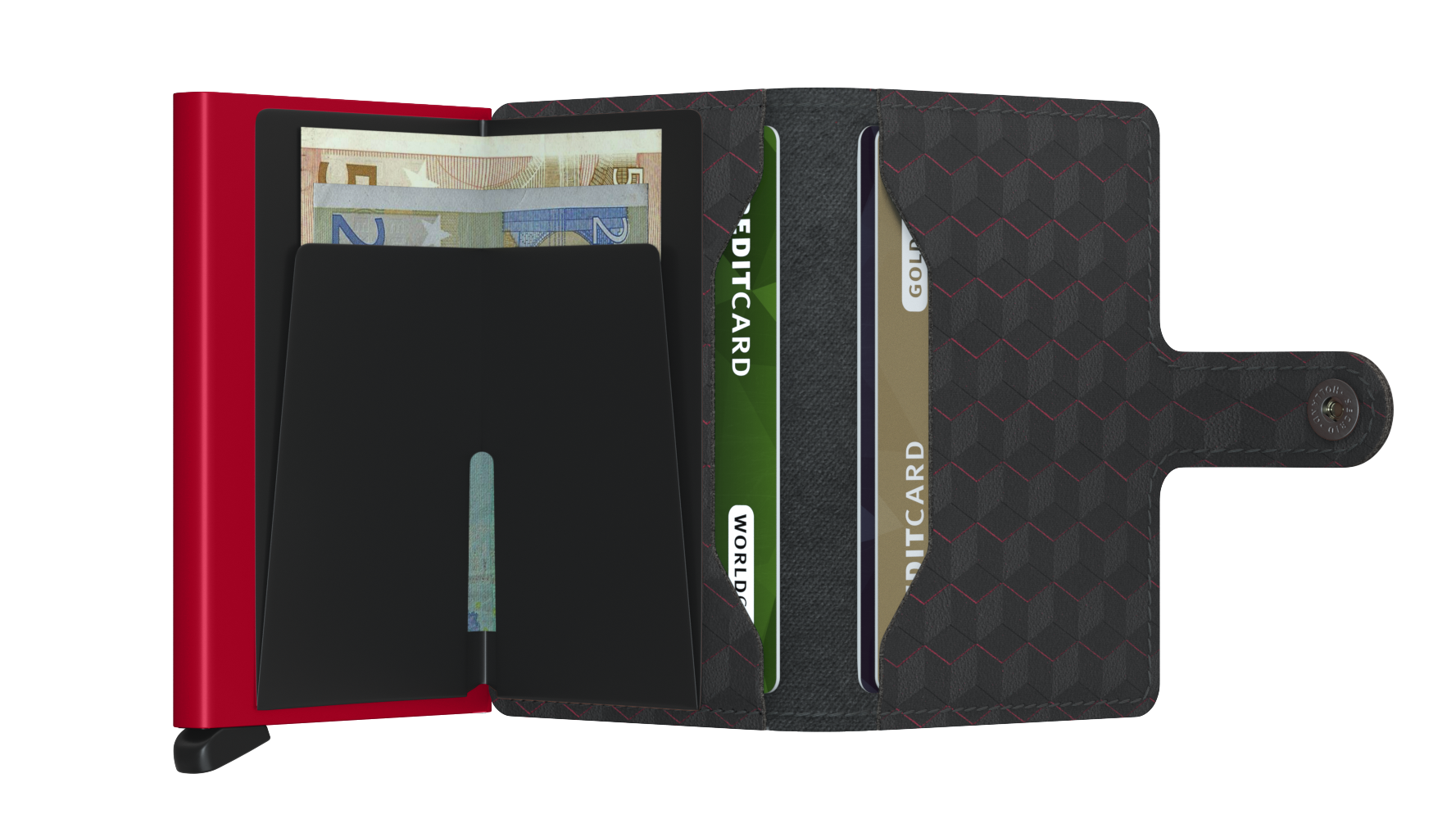 Secrid Optical Black/Red Miniwallet-Opened View