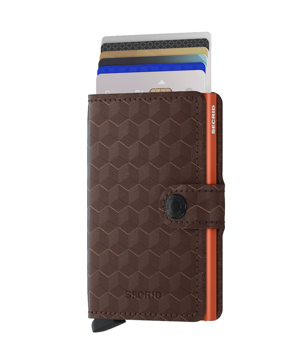 Secrid Optical Brown/Orange Miniwallet-Front View with Cards