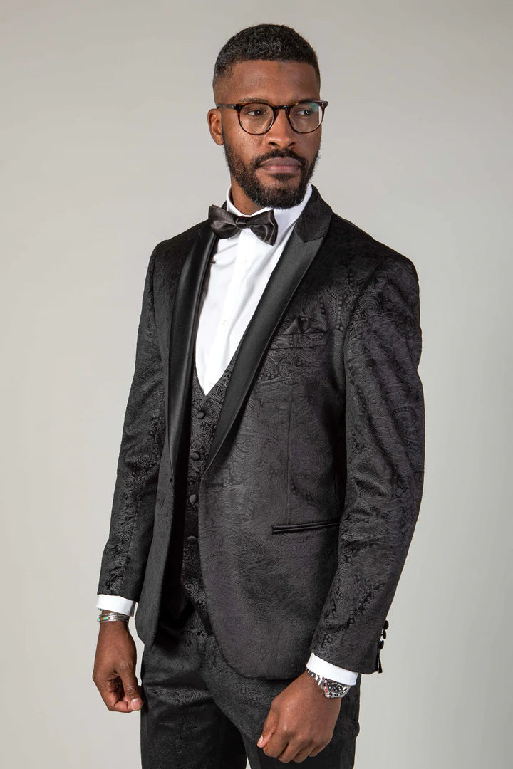 Men's Simon Black Velvet Tux Blazer-Model Side View
