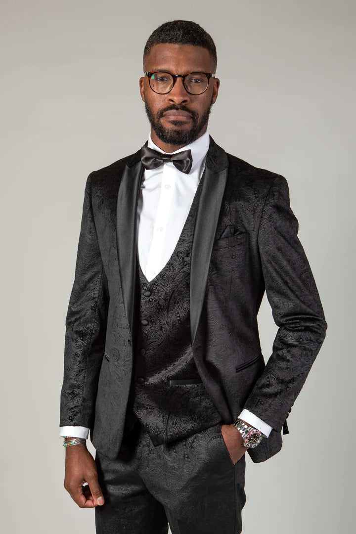 MARC DARCY Simon Black Velvet Tux Blazer by Marc Darcy BLACK model front view