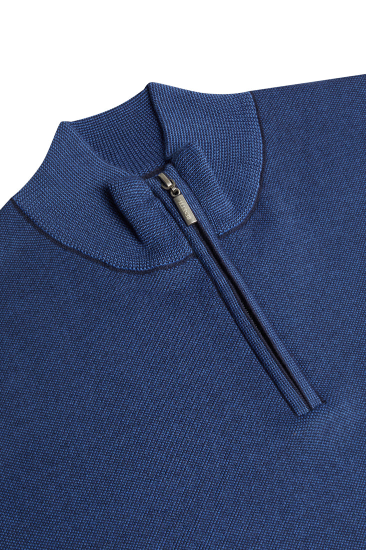 BENETTI Verona Indigo Quarter Zip Knit INDIGO model front view