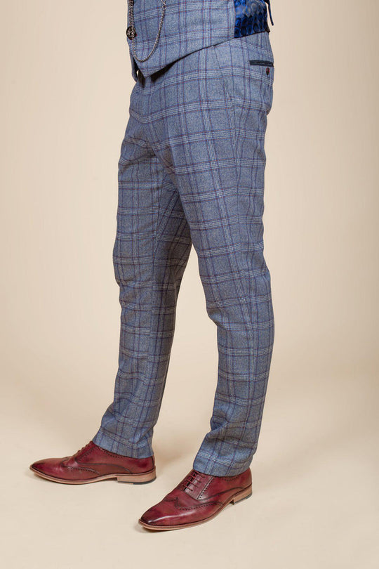 MARC DARCY Abbott Blue Tweed Check Tapered Fit Trousers BLUE detail view