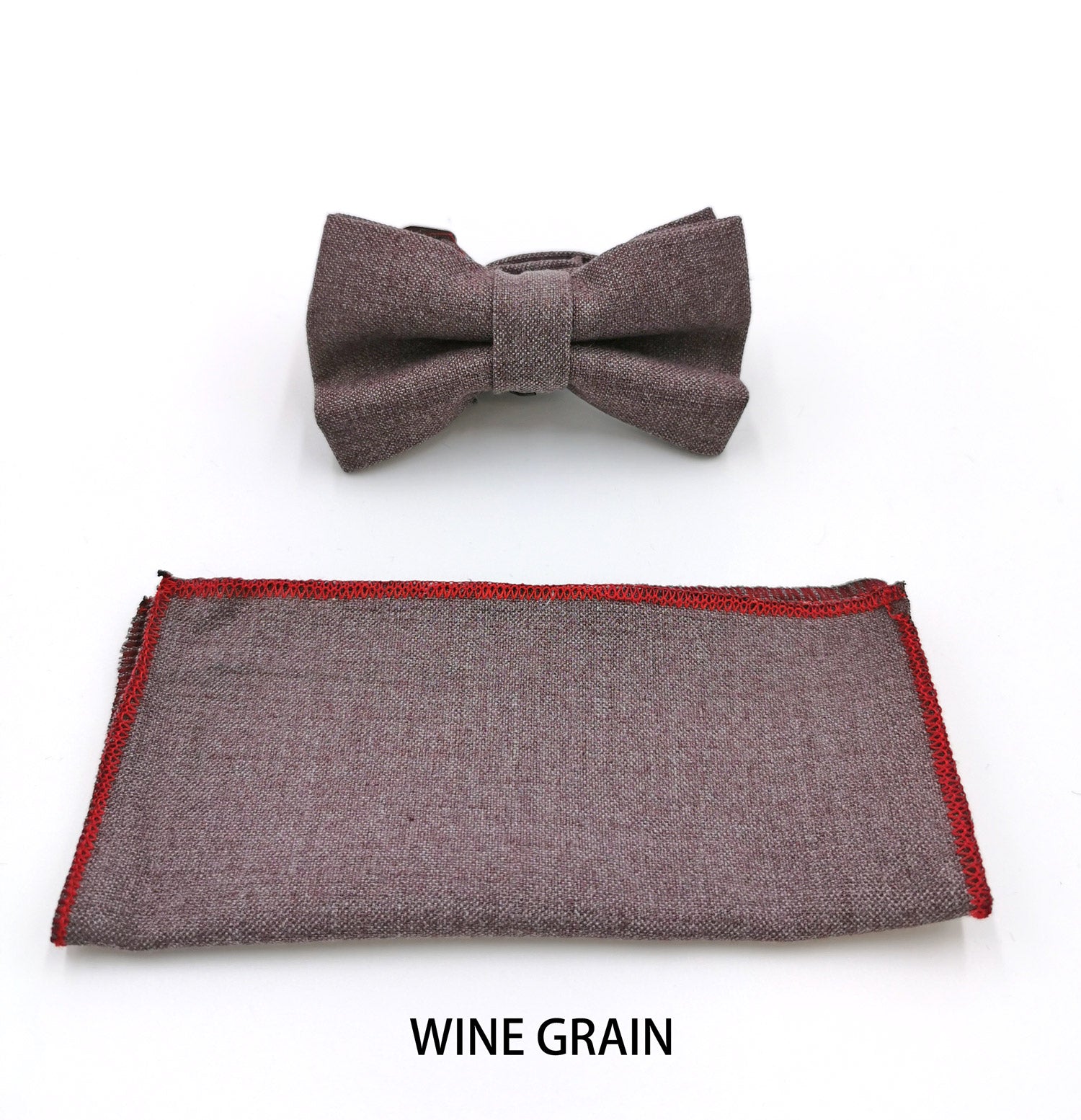 Benetti Boys Bow and Pocket Square - Wine Grain