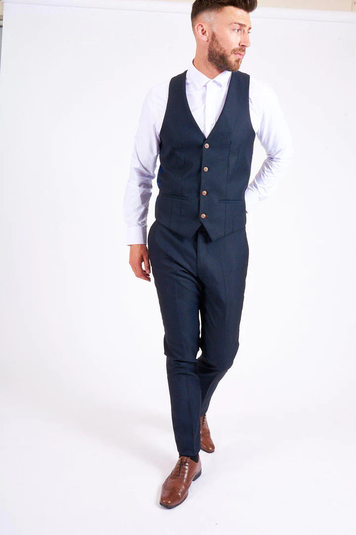 MARC DARCY Max Navy Waistcoat Navy model front view