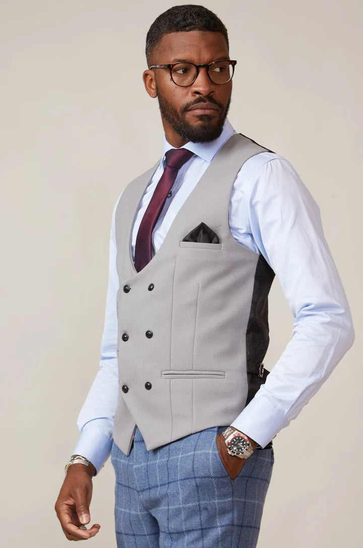 Men's Kelvin Double Breasted Silver Waistcoat-Side View