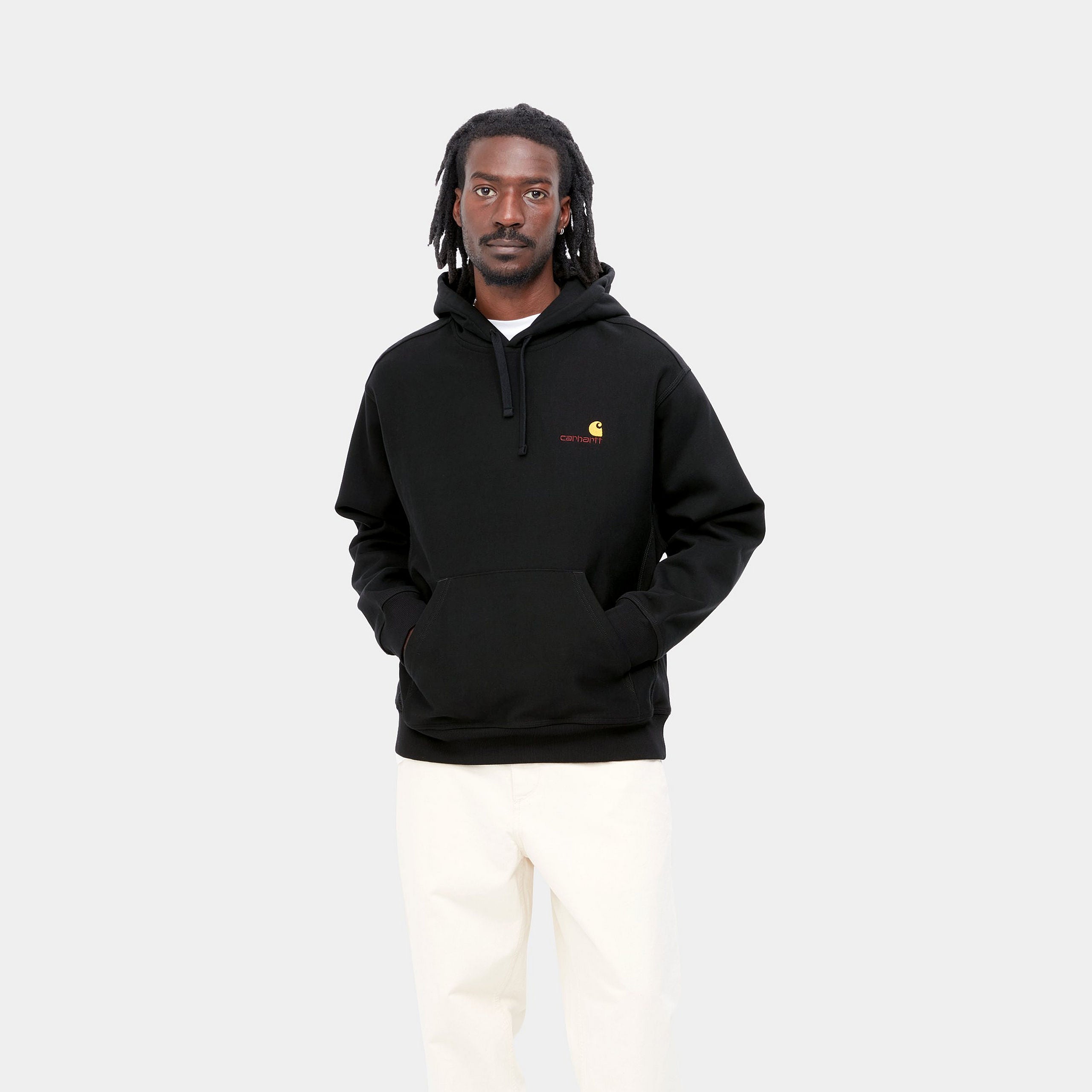 Carhartt WIP Hooded American Script Sweat-Black Black front view