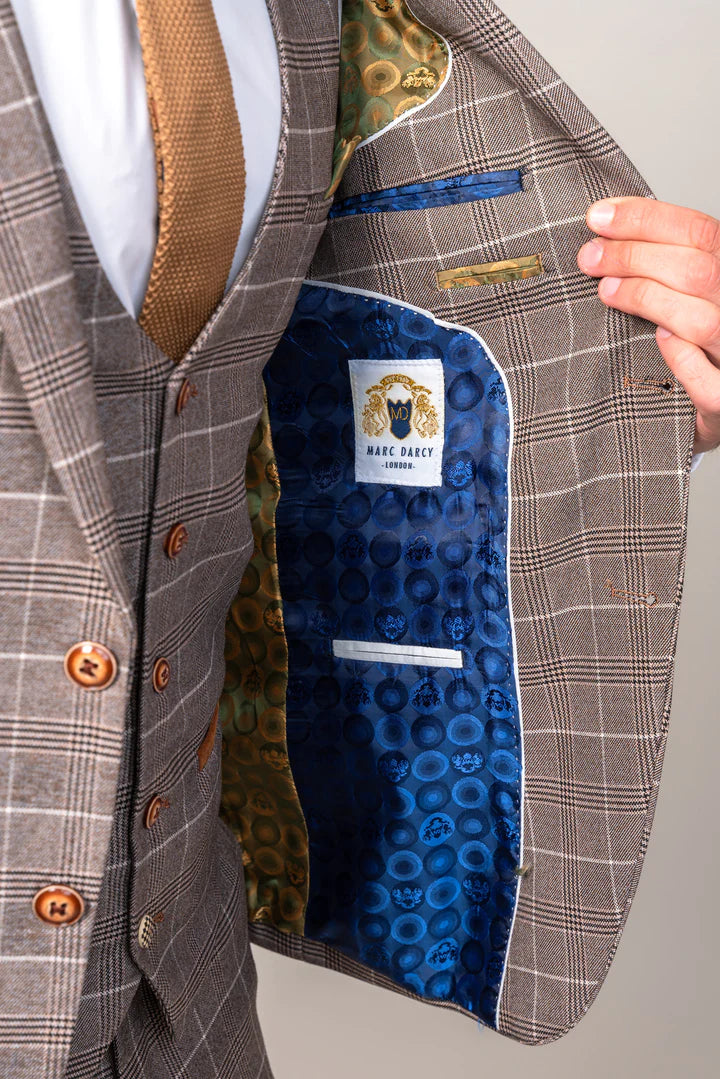 MARC DARCY Ray Tan Check Blazer Tan back view