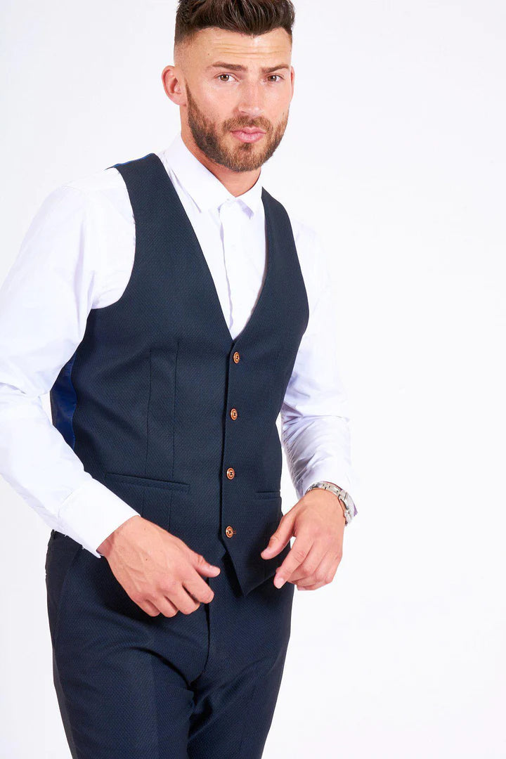 MARC DARCY Max Navy Waistcoat Navy front view